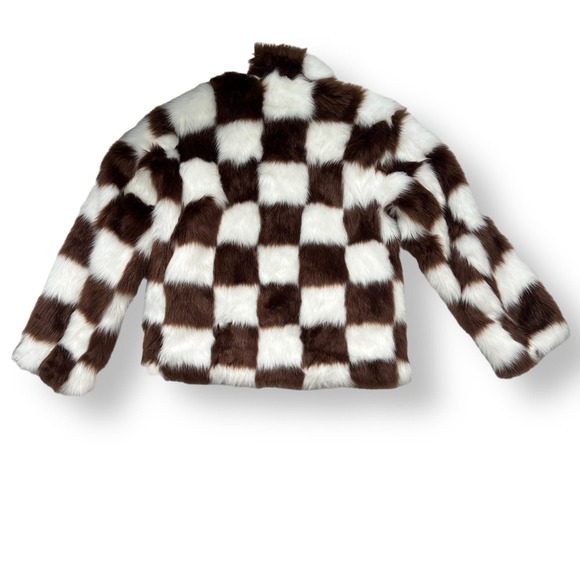 Brown Checkered Faux Fur Jacket Size Medium NWOT - Picture 6 of 8